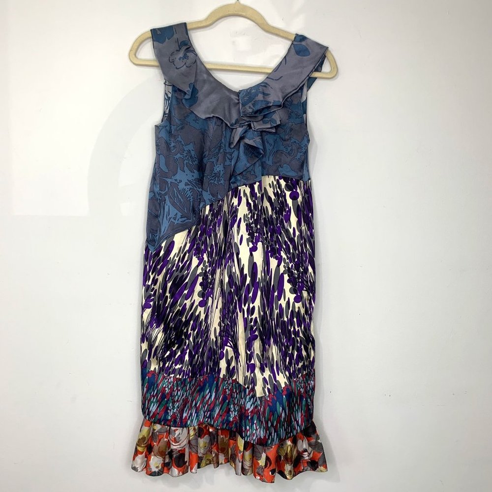 HANII Y 100% Silk Multi Print Sleeveless Dress Sz 40 (US 8/10)‎